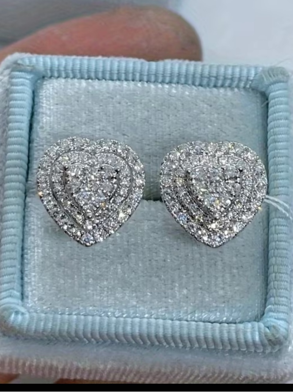 Sparkling Heart Halo Stud Earrings - Silver Tone